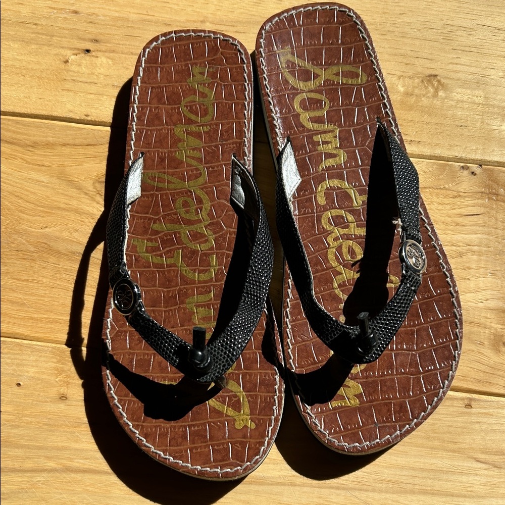 Sam Edelman Brown Footbed Black Strap Flip Flop Sandals - Picture 2 of 4
